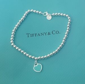 Tiffany & Co. Silver Bead Bracelet heart Tag